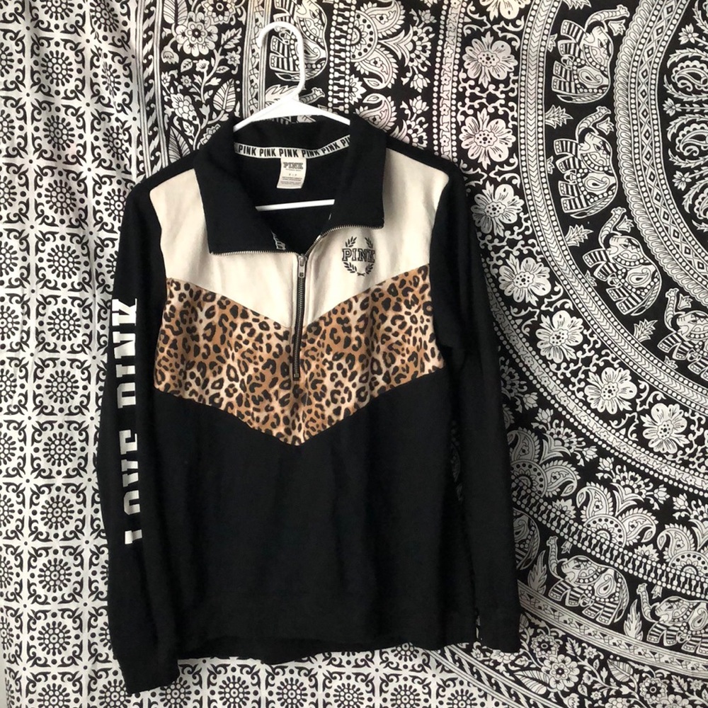 Pink cheetah print Half zip up sweater